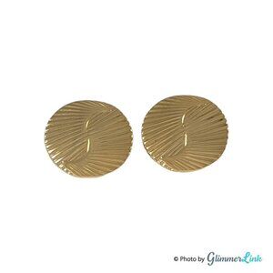 Vintage 1980s Avon Pleated Crescent Circle Ribbed Gold Tone Pierced Earrings